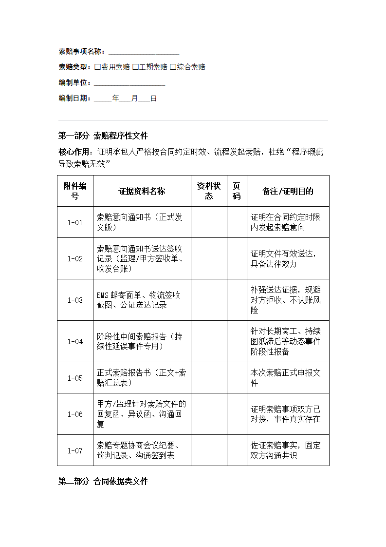 工程索赔资料目录模板下载1